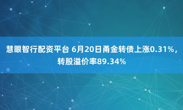 慧眼智行配资平台 6月20日甬金转债上涨0.31%，转股溢价率89.34%