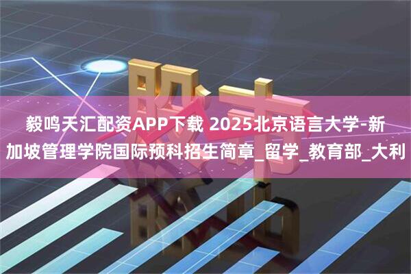 毅鸣天汇配资APP下载 2025北京语言大学-新加坡管理学院国际预科招生简章_留学_教育部_大利