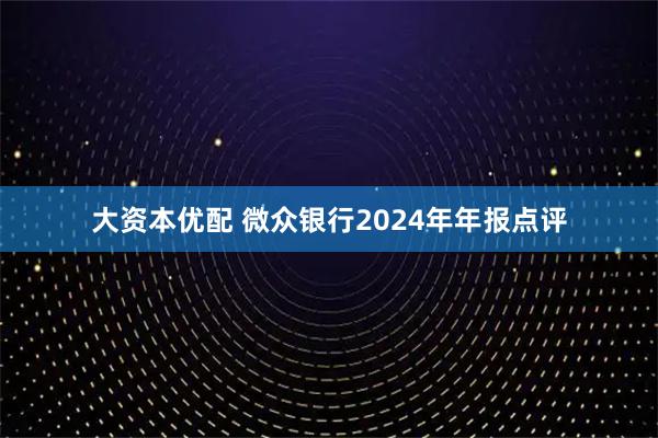 大资本优配 微众银行2024年年报点评